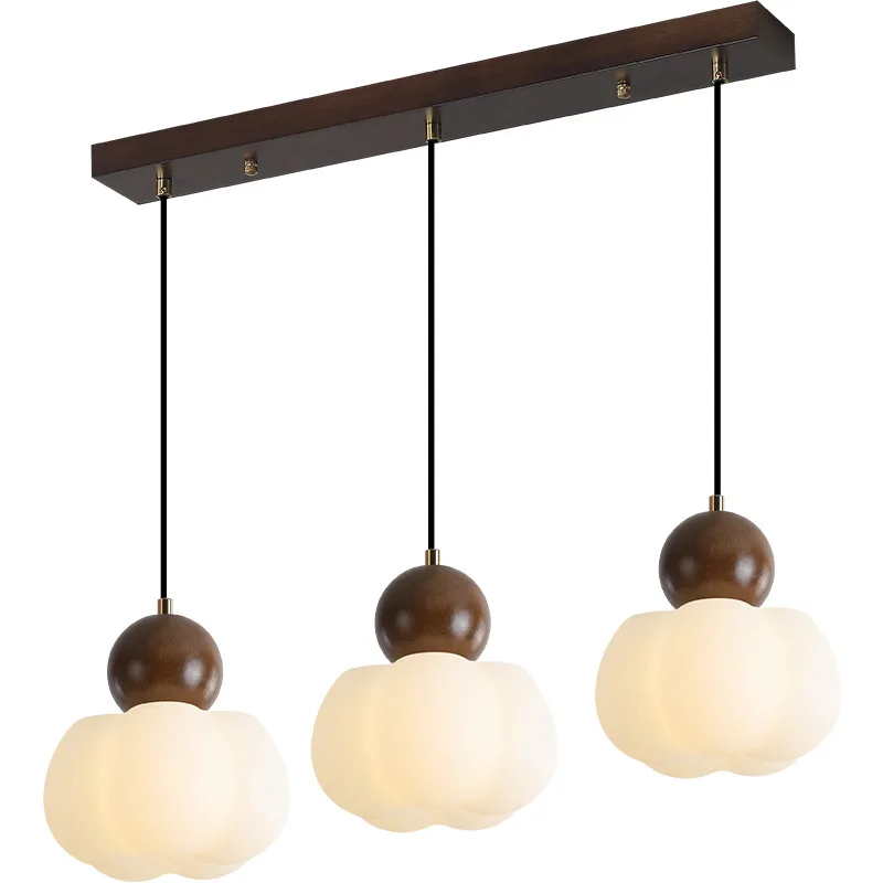 

Japanese retro restaurant chandelier, three-headed simple walnut bar dining room, dining table lamp medieval