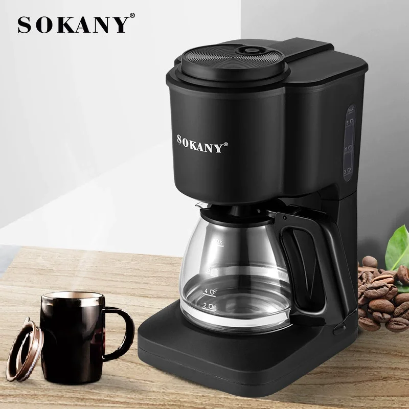 SOKANY Drip Coffee Maker 6‑Cup Automatic Coffee Machine with Glass Carafe Keep‑Warm Plate for Home Office Use SK‑124