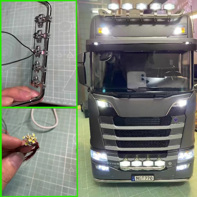 

LED roof grille lamp bead modification with 20cm lamp wire 0.3 wire for 1/14 Tamiya RC tractor truck Scania 770S upgrade parts