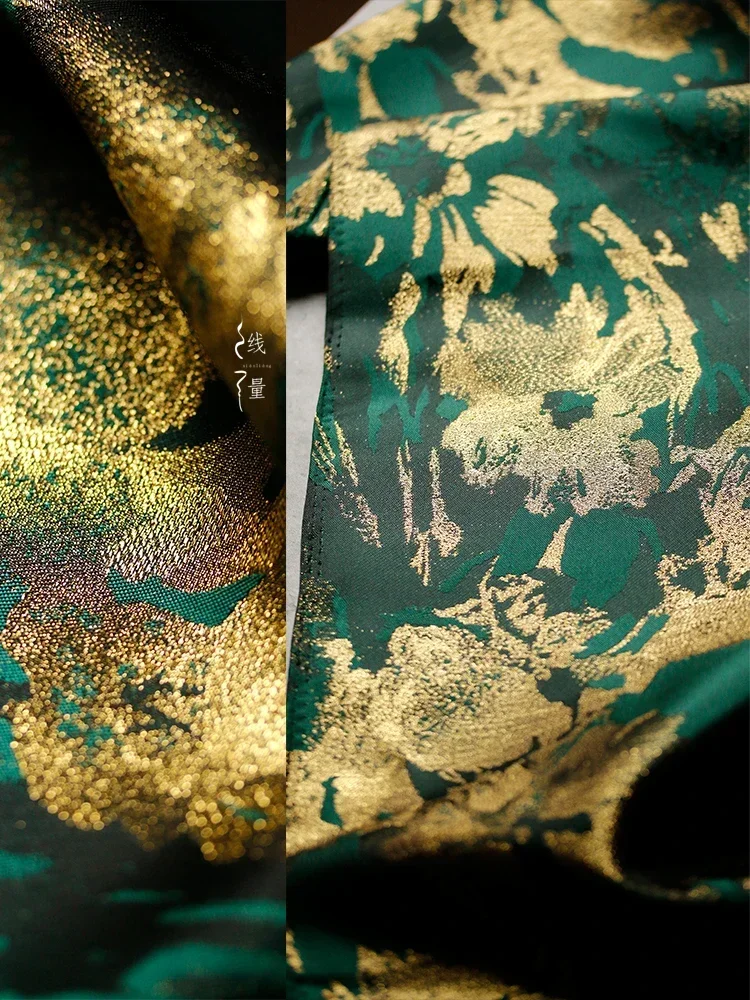 Dark Green Radiant Jacquard Fabric High-grade Four-piece Dress Jacket Clothing Designer Fabrics