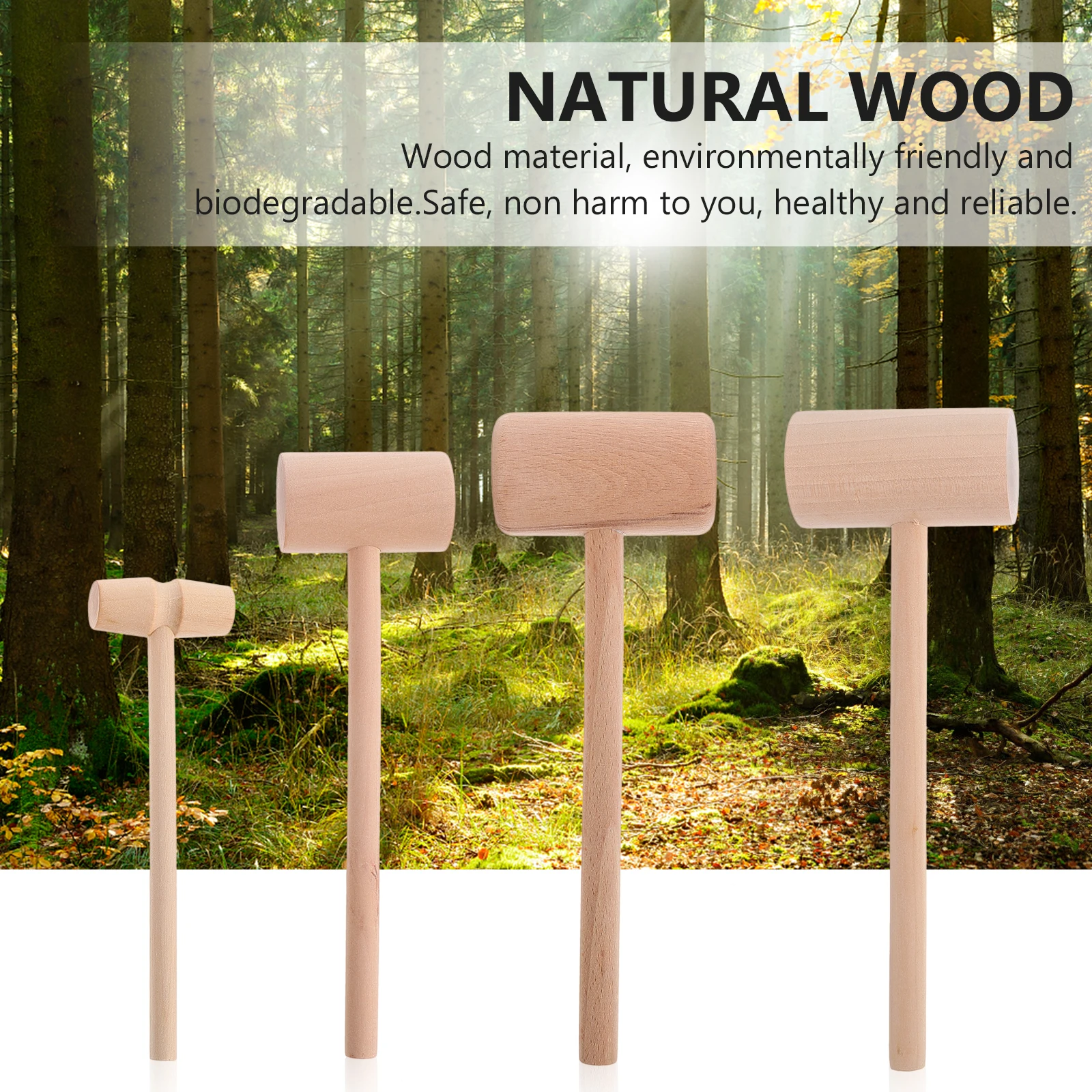 

4pcs Wood Hammer Set Eco Friendly Safe Reliable Smooth Edge Round H Comfortable Seafood Tool Crab Mallet Cake Making Utensil
