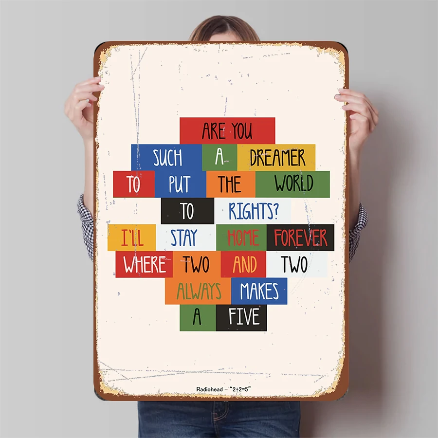 Radiohead 2+2=5 كلمات معدنية جدار الفن مخصص الموسيقى إقتباس ديكور لغرفة النوم غرفة المعيشة #1