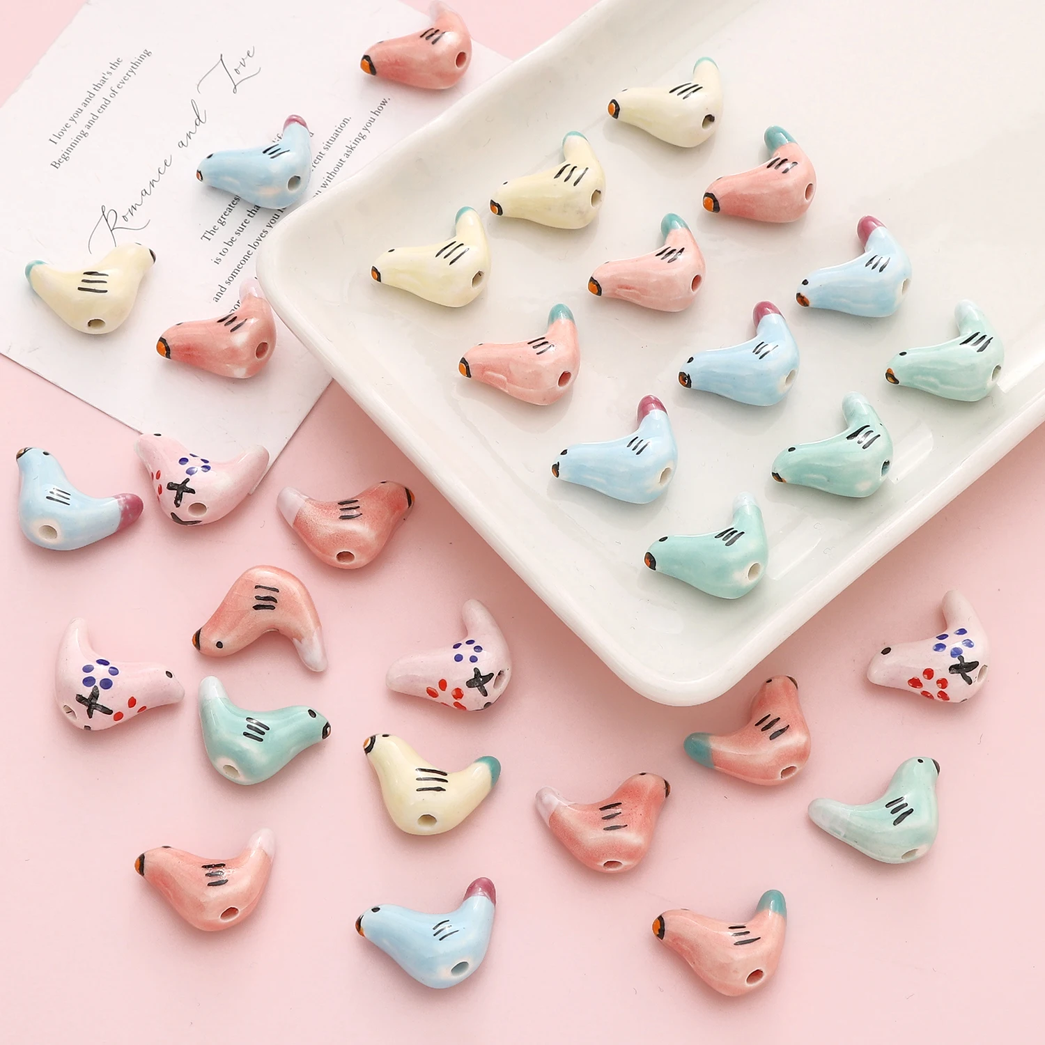 1pc/Bag 20x14mm Hand Drawn Ceramic Pigeon Shape Beads Spacer Loose Beads For DIY Bracelet Phone Chain Jewelry Making Accessories