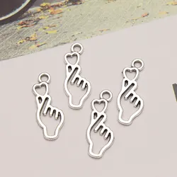 40pcs/Lots 8x22mm Vintage Cute Korean Heart Hand Charms Love You Gesture Pendant For DIY Earring Jewelry Making Accessories