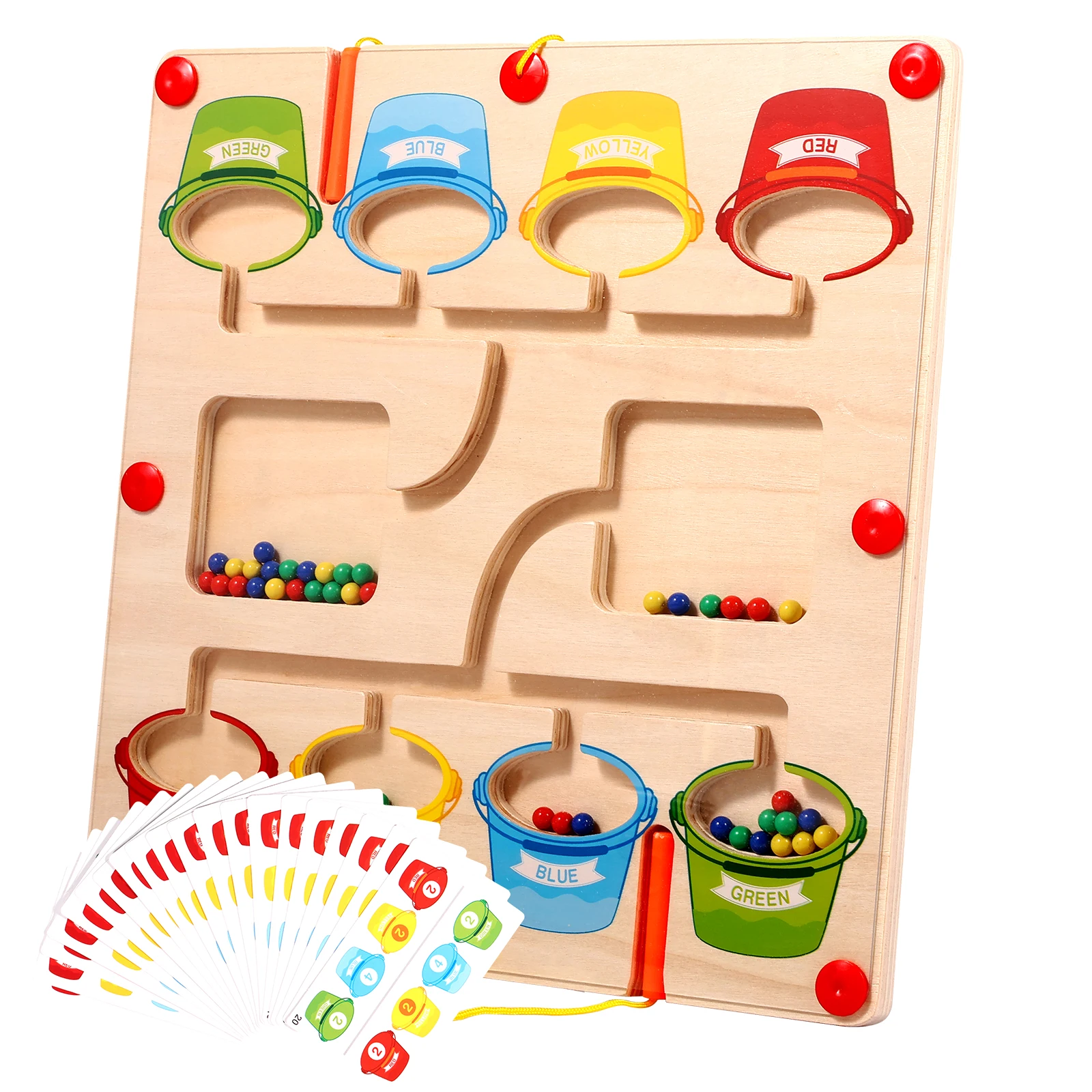 Magnetic Color and Number Maze 2 Player Wooden Magnet Maze Board Toy with 20 Cards Magnetic Pen Color Matching Sorting Game