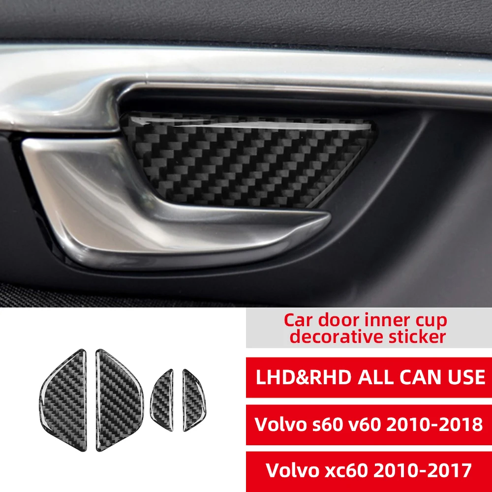 

Наклейка на внутреннюю ручку двери автомобиля для Volvo S60 V60 2010-2018, для XC60 2010-2017, отделка салона, мягкий карбон, аксессуары, LHD RHD