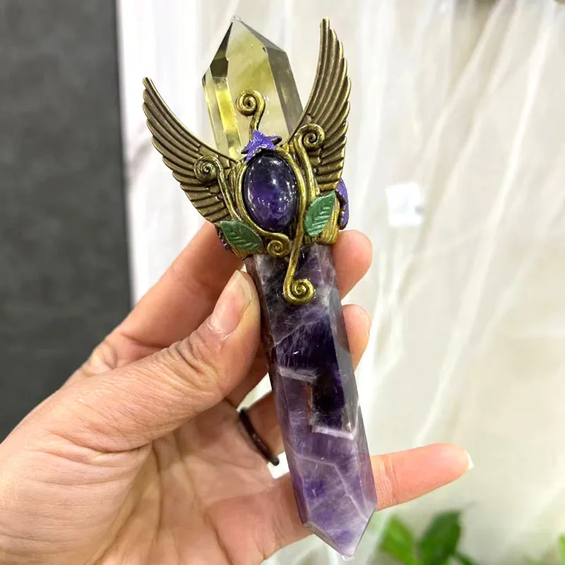 Natural Amethyst And Citrine Semi Precious Healing Stones 7 Chakra Crystal Witch Magic Wands Reiki Stick For Home Decoration