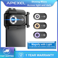 New APEXEL Upgrated 100X-200X Microscope Lens  3in 1Phone Camera Lens Kit Macro Lenses with LED Light for almost All Smartphone