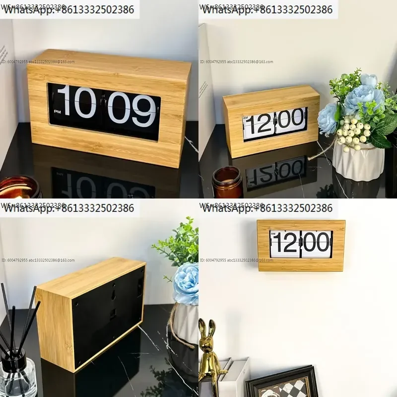Aesthetic Flip Page Clock Noiseless Digital Table Bedside Clock Mechanical Wooden Stylish Room Decorating Items Accessories