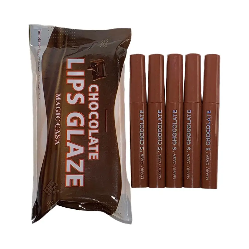 5Pc Chocolade Lip Glazuur Set Matte Lip Glazuur Nevel Gezicht Blijvende Waterdichte Niet-Vervagende Retro Rode Vochtige Vloeibare Lippenstift Lip Cosmetisch