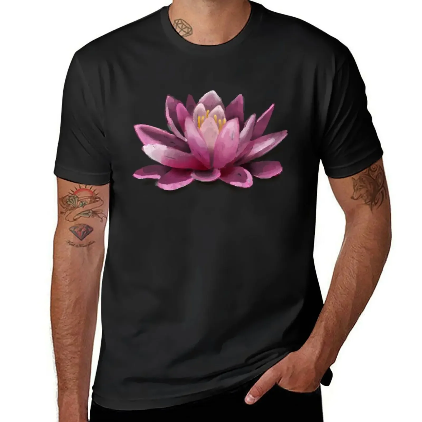 Lotus Lily Lien T-Shirt plus size clothes man t shirt Short sleeve tee black t shirts for men