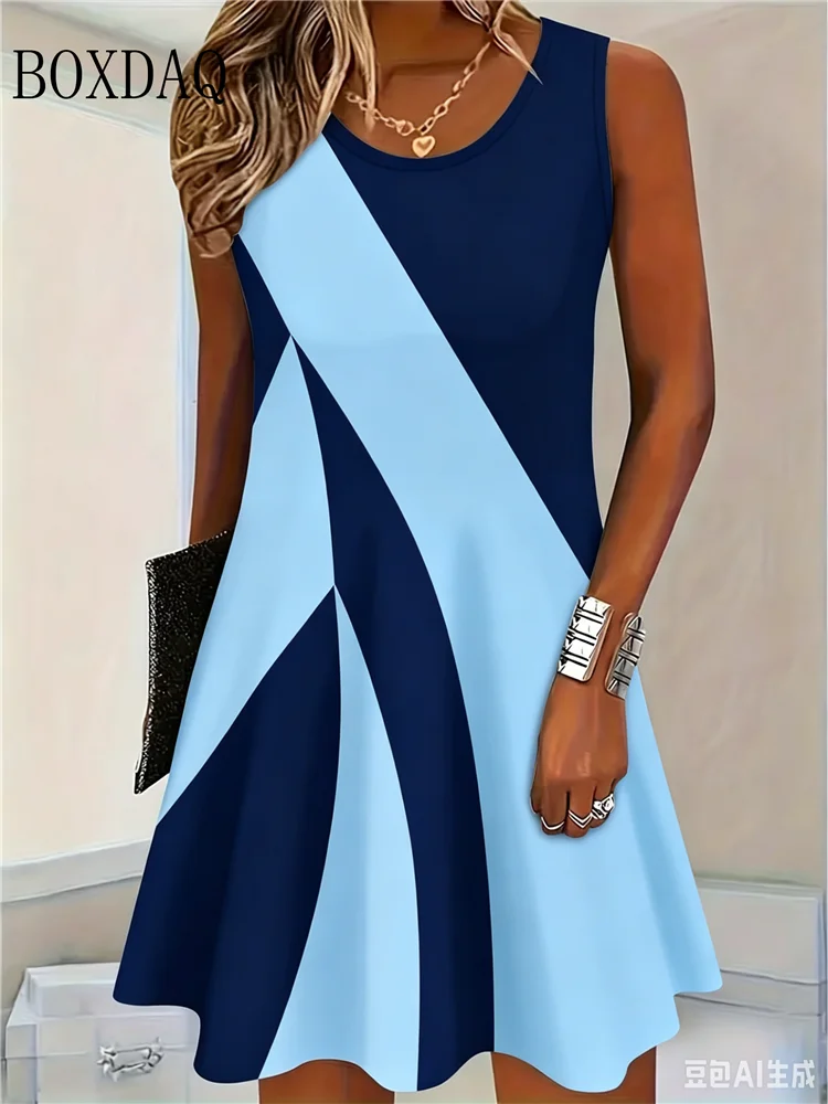 Women's Elegant Party Summer Dress Round Neck Sleeveless A-Line Dress Casual Daily Fashion Simple Abstract Printed Dress