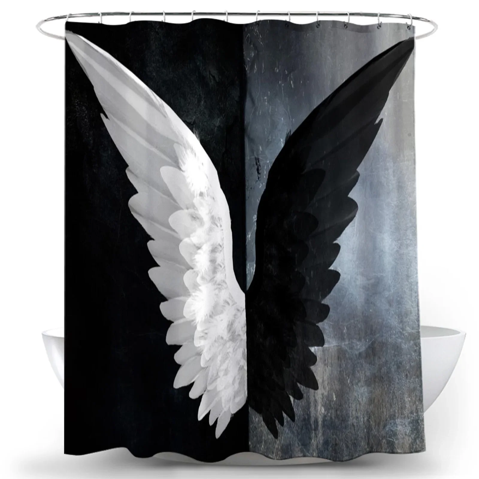 Angel Wings Shower Curtain Polyester Fabric Machine Washable Bathtub Curtains with Hooks for Bathroom Home Decor Bath Curtain