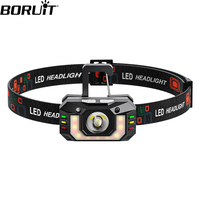 BORUiT Motion Sensor LED Headlamp with Carabiner Type-c Rechargeable Headlight Waterproof Head Torch Camping Fishing Lantern