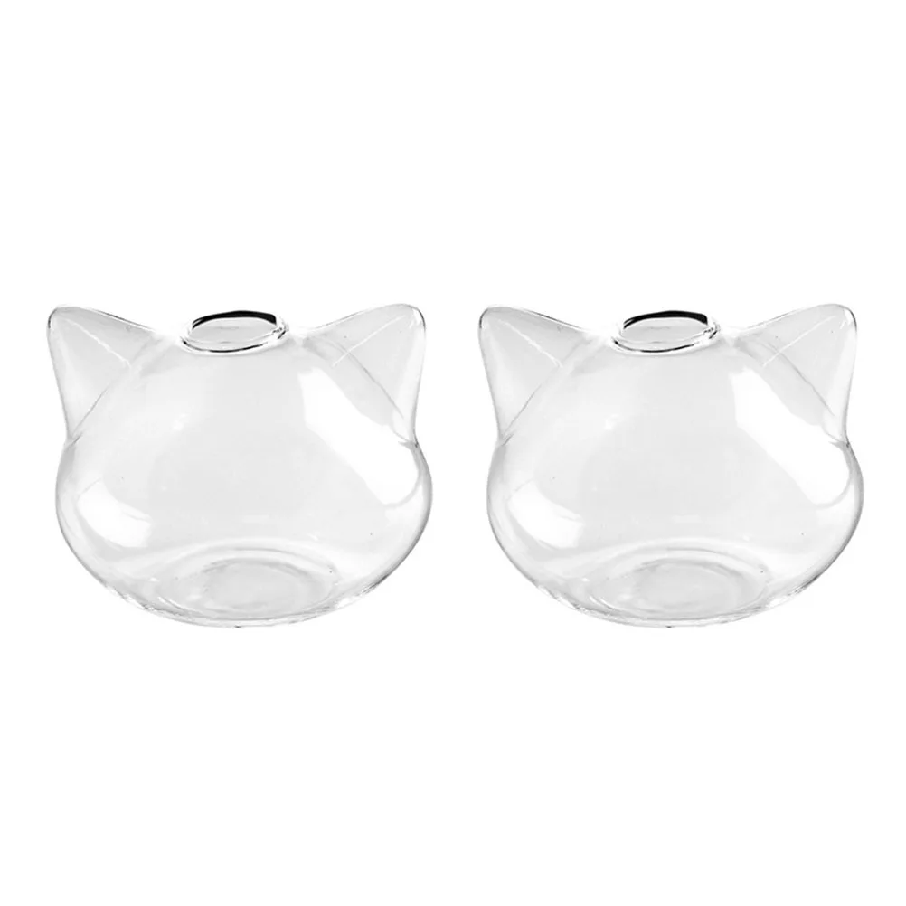 

2Pcs Mini Flower Holder Glass Vase Simple Design for Desktop Restaurant Dessert Shop Plant Holder Adornment Cat Head Shaped Vase