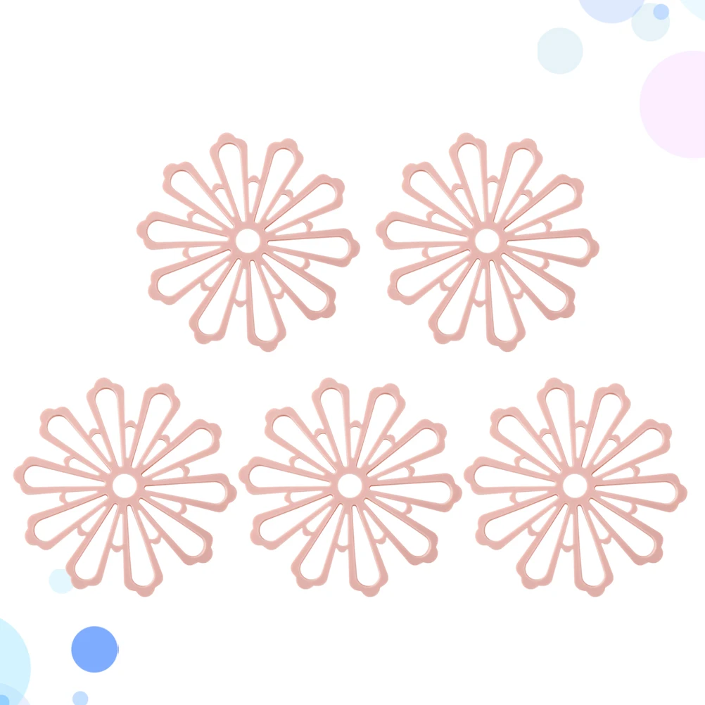 

5 Pcs Flower Shape Cup Heat Insulated Pad Hollow Out Practical Kitchen Hotel Office Dining Hall Table Mats PVC