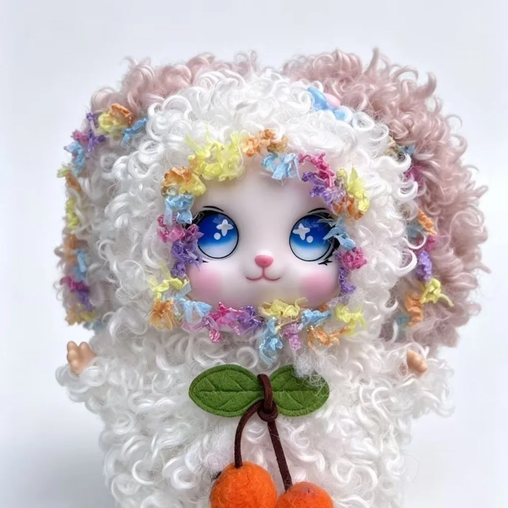 Cartoon Big Ear Curly Hair Rabbit Figures Ornaments Bag Hanging Rabbit Keychain Fluffy Vinyl Bunny Pendant Christmas Gifts