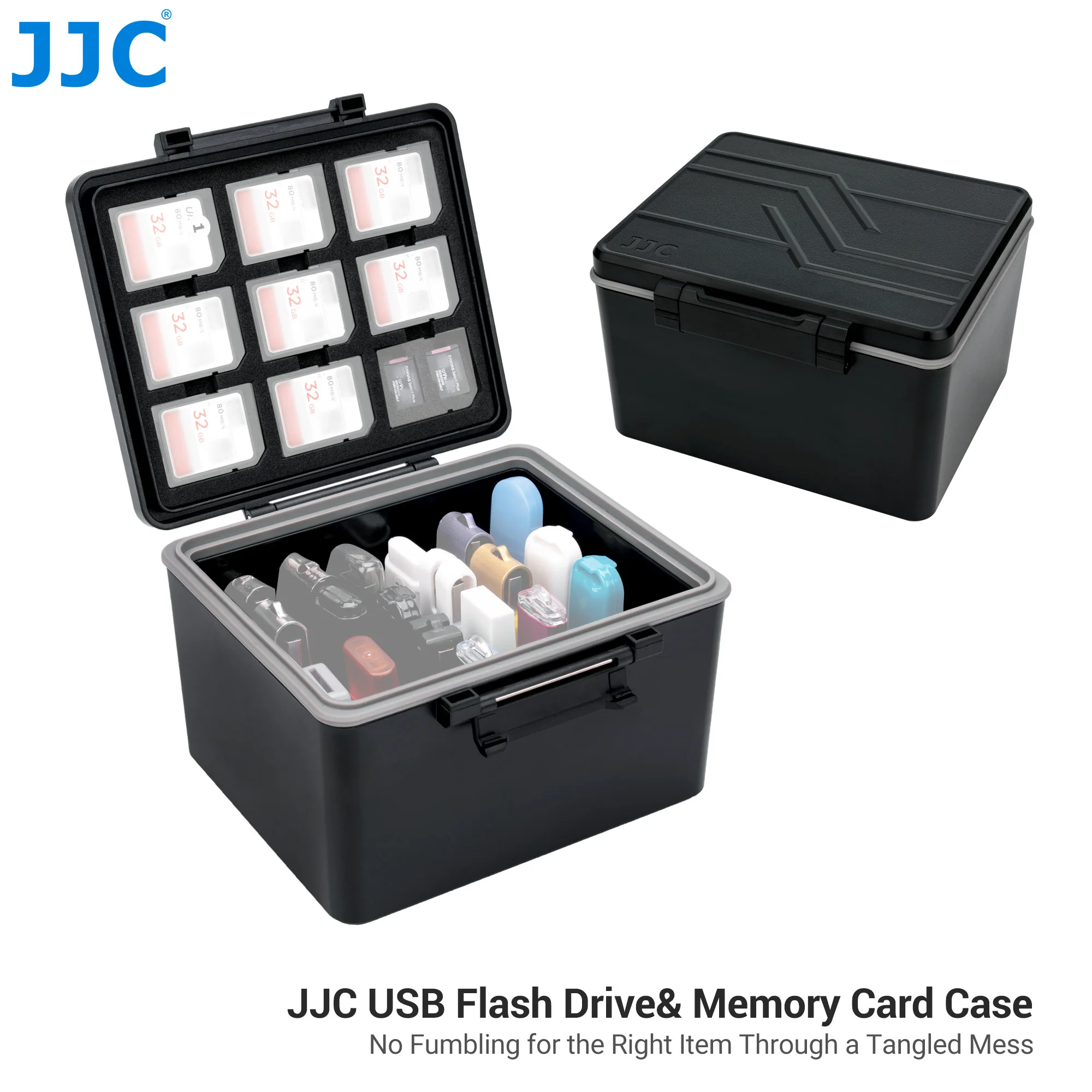 JJC 24-Slots USB-Gehäuse, Flash-Laufwerk, Daumen-Laufwerk, Aufbewahrungsbox, wasserdicht, antistatisch, USB-Flash-Laufwerk, Tasche, Zubehör