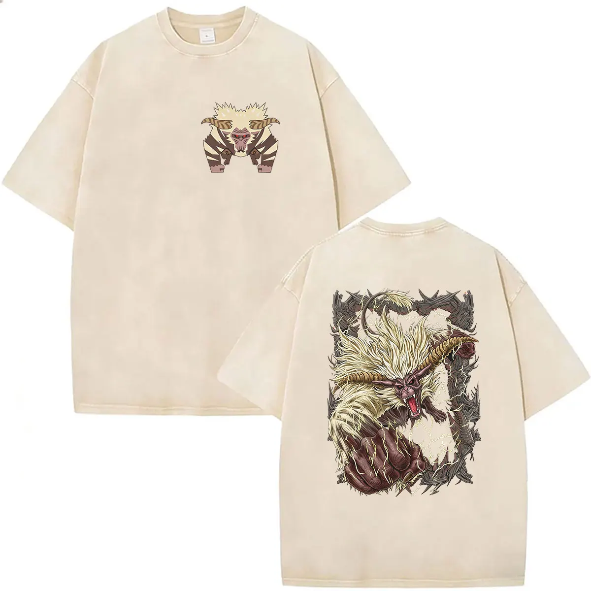 Gewaschenes Vintage Game Monster Hunter Rajang The Golden Grafik-T-Shirt für Herren, Gothic-Mode, Baumwolle, kurzärmeliges T-Shirt, Streetwear – Detail 3