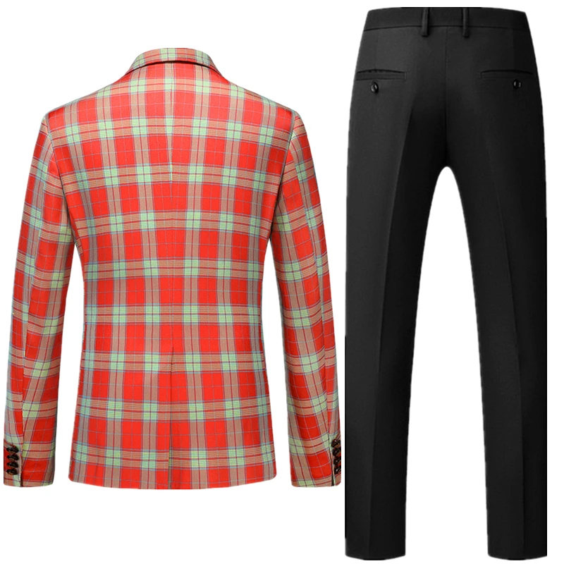 Men\'s Classic Plaid Suit, Slim Fit Dress Jacket with Black Pants,Asian Size, M-5XL,6XL,Men Sets, Fashion, 2 Pcs