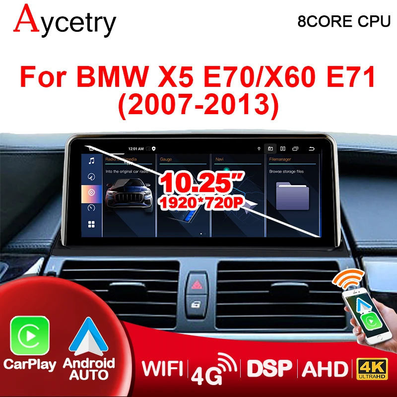 1920*720P Android 13 Auto Car radio Carplay Bluetooth Multimedia Player For BMW X5 E70 X6 E71 CCC CIC System autoradio 8GB 256GB