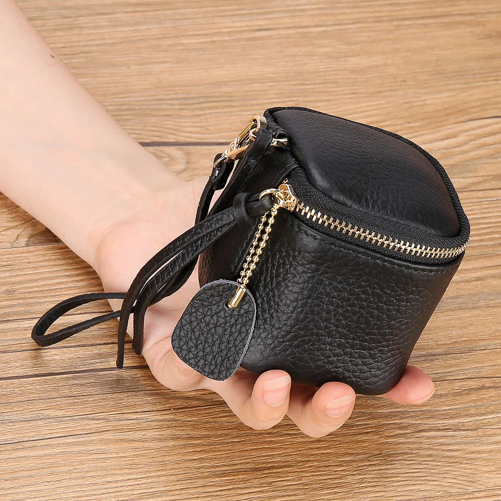 Bolso pequeño cuadrado de cuero genuino para mujer, bolsa de maquillaje bonita, estuche organizador de viaje para mujer, caja de llaves para auriculares pequeños, Mini monederos