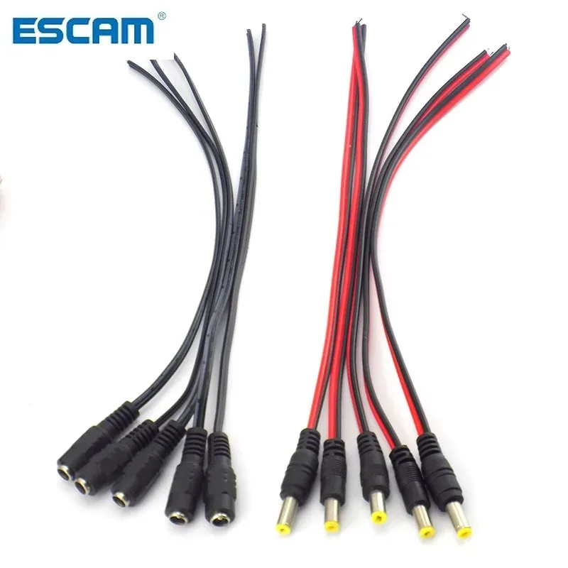 DC Power Pigtail cabo Jack para câmera de CCTV, conector, extensão da cauda, plugue macho e fêmea, 12V, 24V DC Wire, 5.5x2.1mm, 1PC, 5PCs, 10PCs