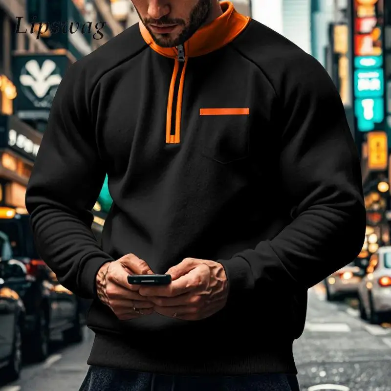 

Fleece Liner Sweatshirts Men Vintage Stand Collar Zipper Hoodie Mens Pullover Fall Winter Outdoor Casual Long Sleeve Sweatshirt