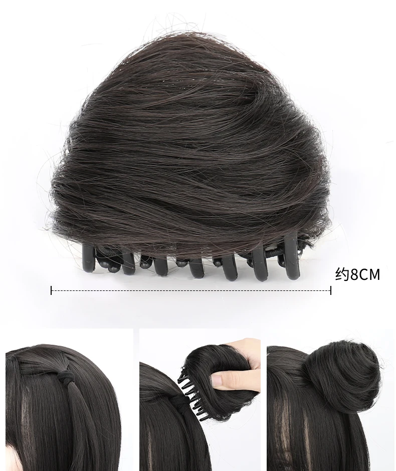 AS Synthetic Hair Bun Black Brown Straight hair Scrunchies Bun Claw Clip in Hair Extension Hairpieces for women Cat Ear Chignons