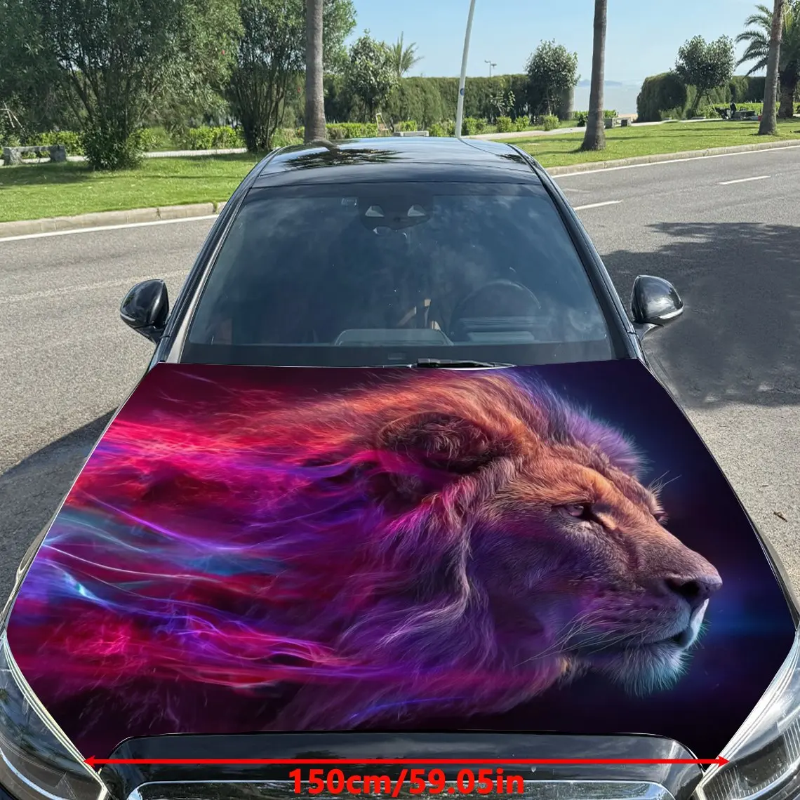 Neon Lion Pattern Car Hood Stickers,Durable PVC Vinyl Packaging,Enhanced Protection And Style,Easy To Apply And Disassemble,Suit