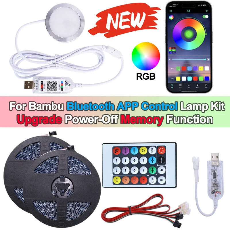 Latest Upgrade For Bambu Lab LED 001 RGB Stripe Light WS2812B 1M/5M Bluetooth Mobile APP Control Light Kit 3D printing Asseories