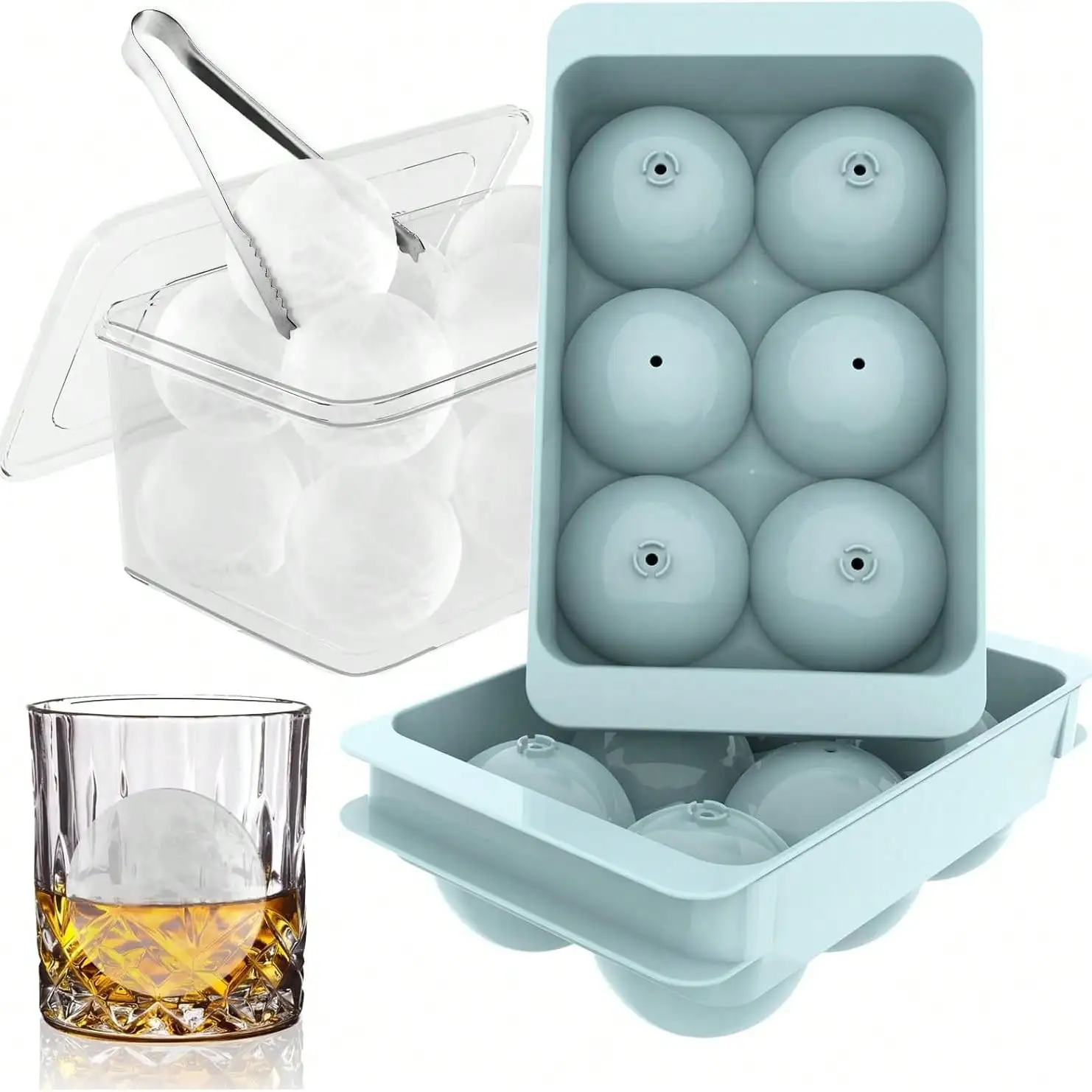 

Large Ice Molds, Big Round Whiskey Ice Trays For Freezer, Easy To Fill & Release, Whiskey Bourbon Cocktail(1.9In*6 Balls- Blue/2 Pack
