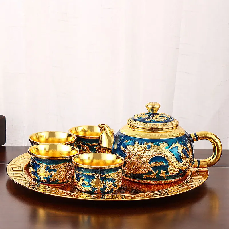 6Pcs/set Vintage Light Luxury Tea Set Creative Household Tea Pot Tea Cup Tray For Livingroom Office Decorations