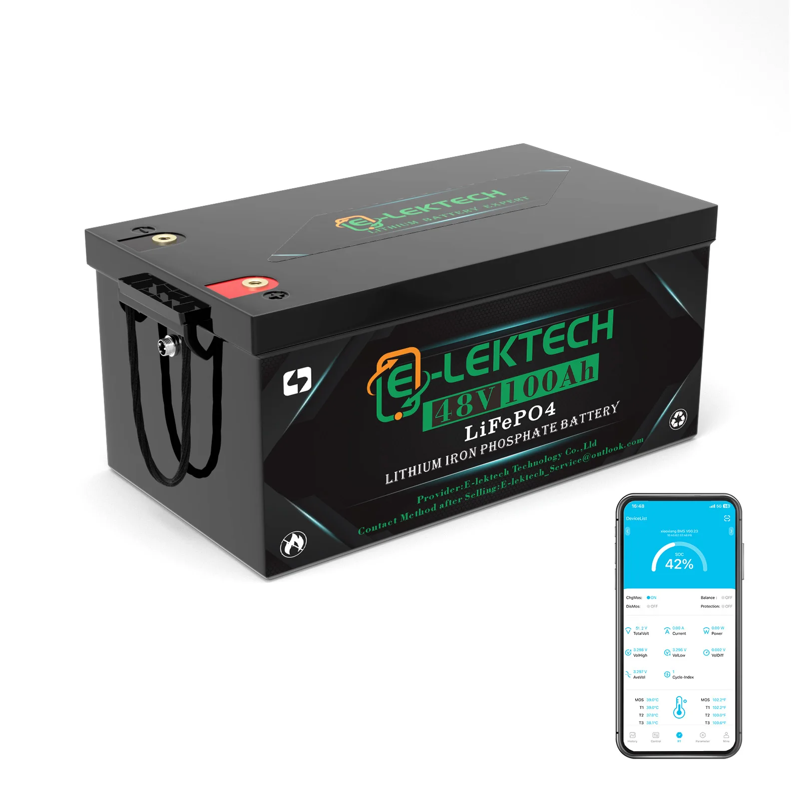 

48V 100Ah Lithium Golf Cart Battery with APP, 48V Lithium LiFePO4 Battery Built-in 200A Bluetooth BMS, 10 Yrs Lifespan for Golf