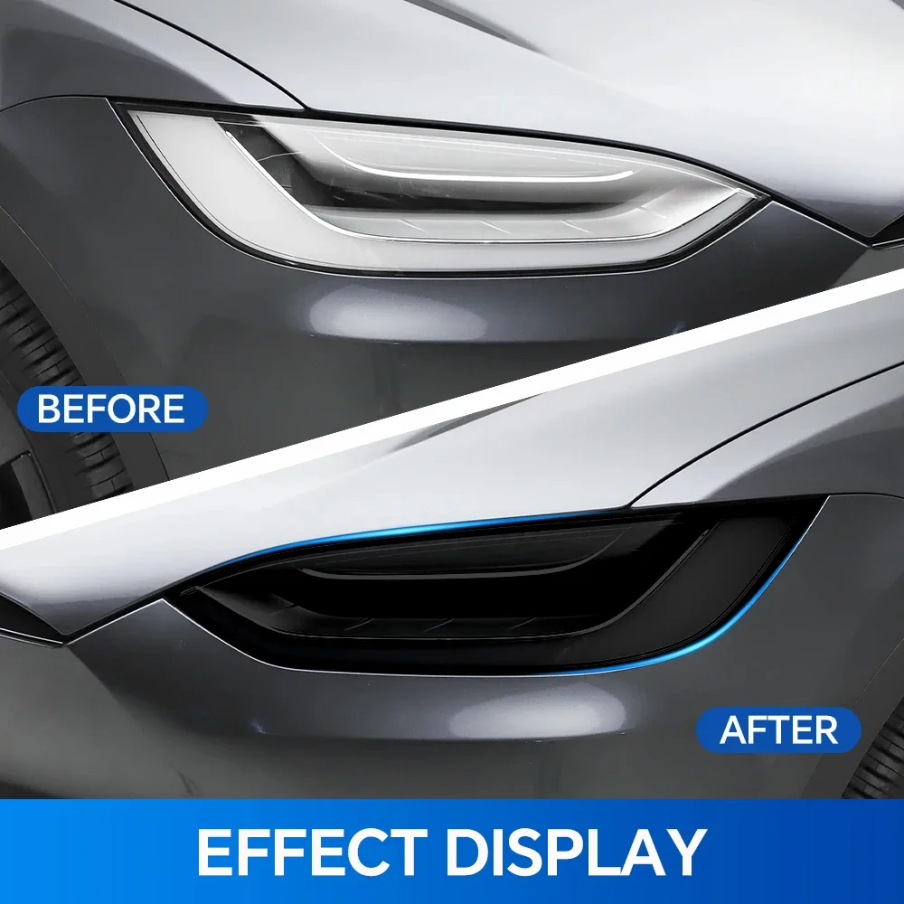 Pre Cut For Tesla Model X 2022-2023 Headlamp Sticker Light-sensitive TPU Color Changing Smoke Black Headlight Protector Film