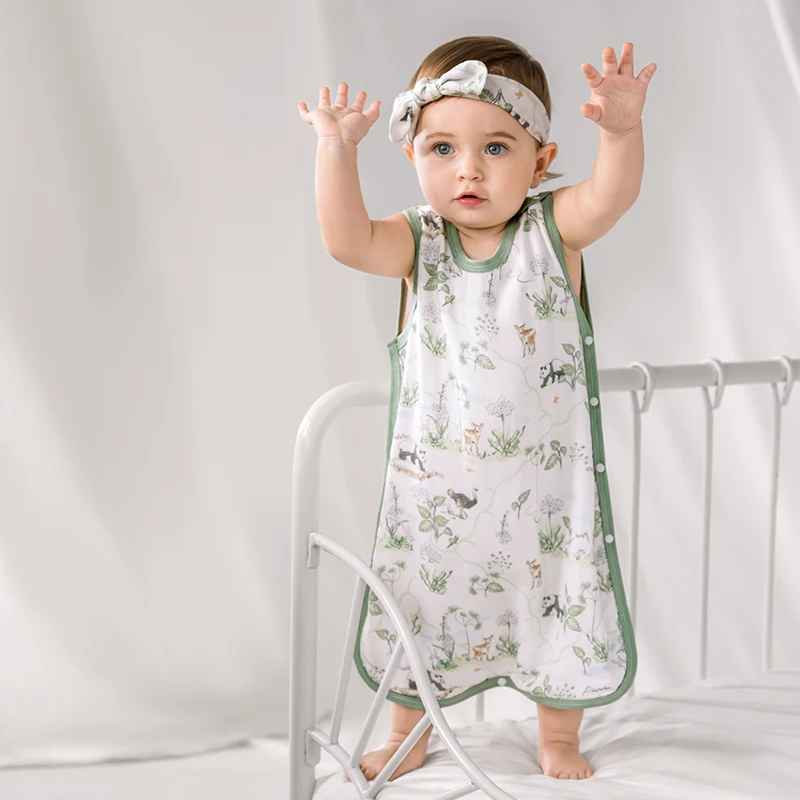 

OUYUN Детский жилет без рукавов для сна, бамбуковая вискоза, хлопчатобумажная марля, 4 + 2 слоя носимого одеяла, защита от ударов, весна-лето 73-100