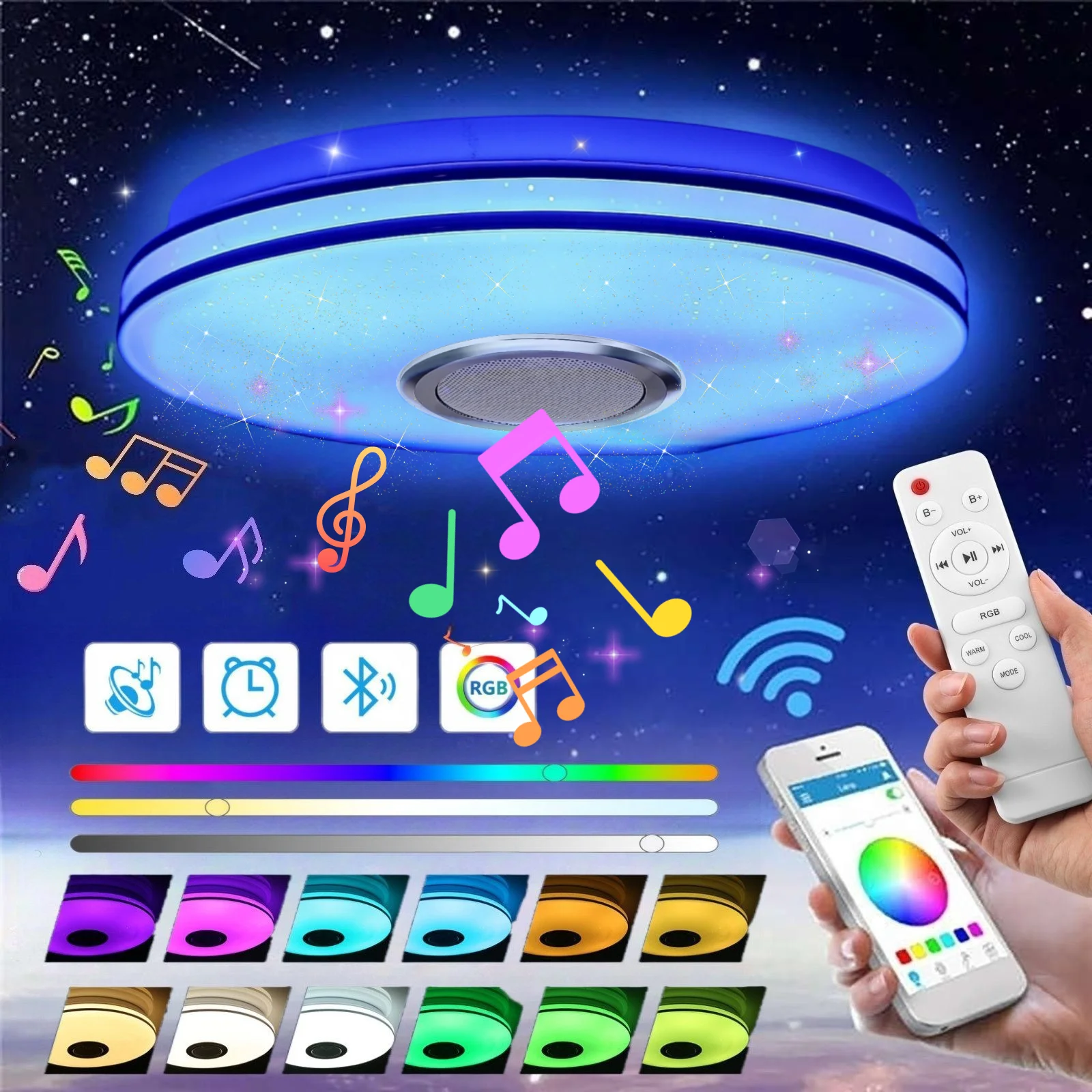 36W RGB Slimme plafondlamp RGB Bluetooth-luidspreker afstandsbediening app-bediening 220V voor slaapkamers, keukens, woonkamers en feesten