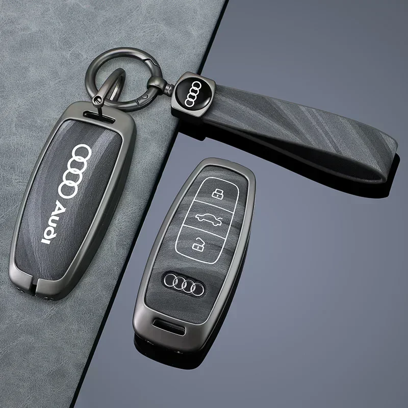 Zinc Alloy Leather Car Smart Key Case Cover Shell For Audi Q8 C8 A6 A7 A8 2018 2019 Auto Keychain Protection Keyless Accessories