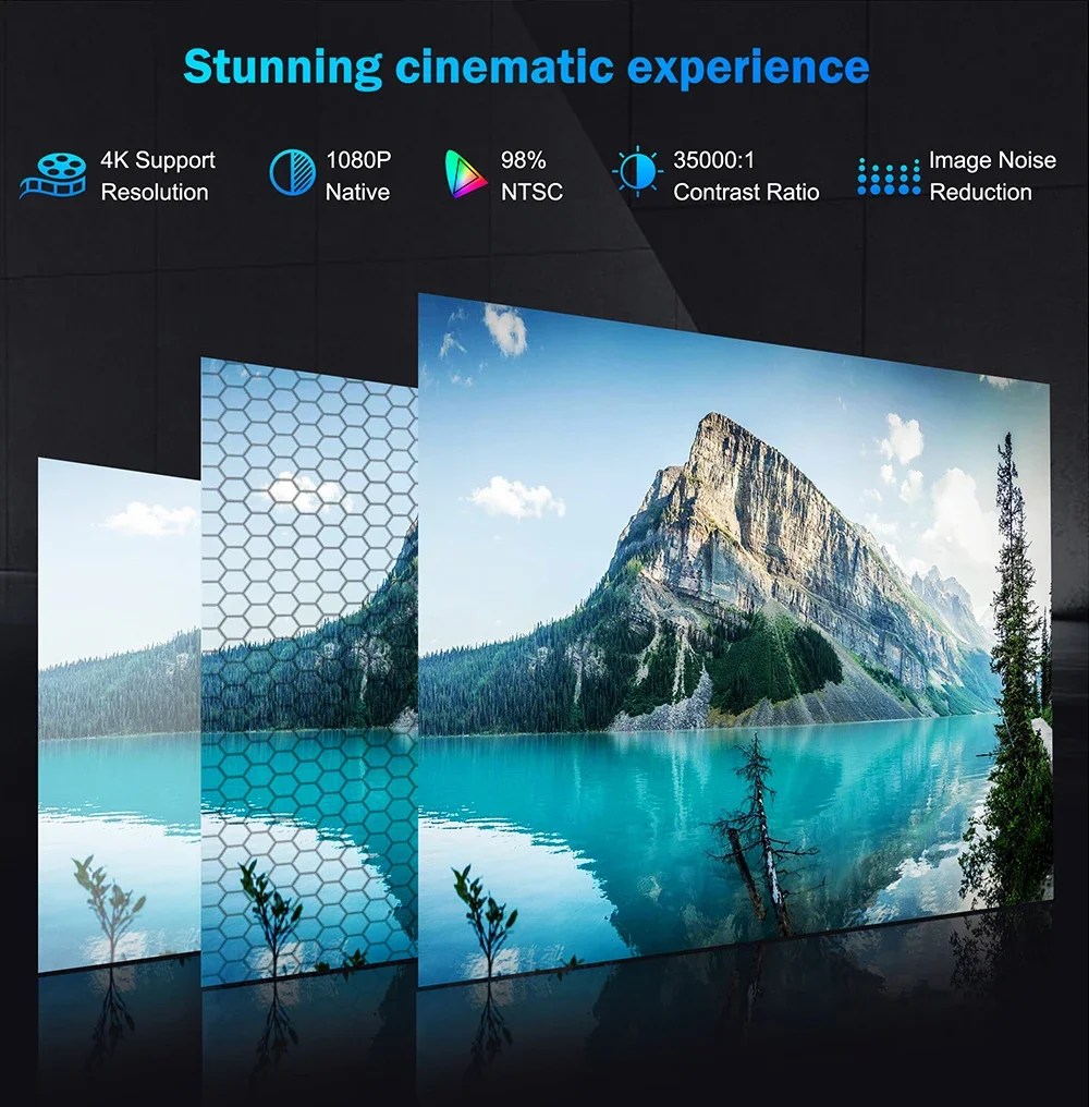 جهاز عرض Horlat 40000 لومن عالي الدقة 1080P جهاز عرض 4K يدعم Android12 WiFi 6 Home ثلاثي الأبعاد مسرح متعاطي المخدرات جهاز عرض خارجي HDR10