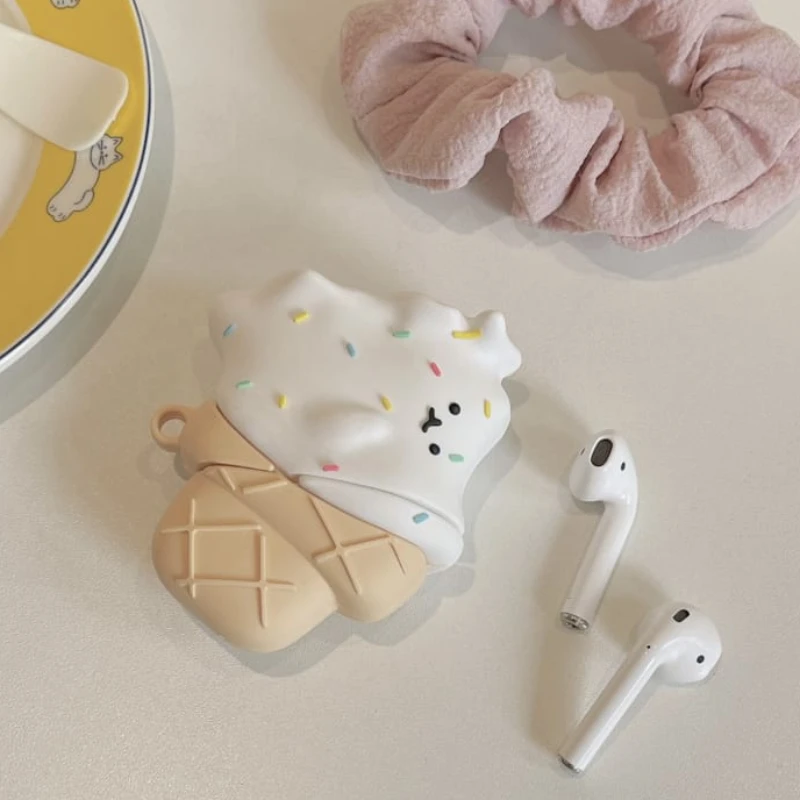 علبة كرتون لطراز الآيس كريم حافظة واقية لسماعات AirPods ، حافظة ثلاثية الأبعاد لطيفة ، غطاء حماية من السيليكون الناعم الجميل ، 1 ، 2 ، 3 Pro ، 2rd علبة شحن