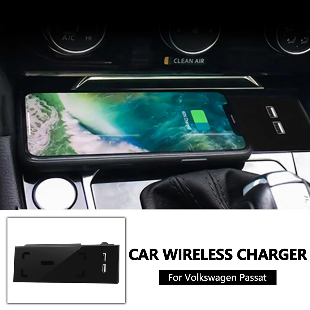 Plug and Play wireless charger For Volkswagen Passat B8 phone Holder fast charge car storage box Center Console Interior tuning