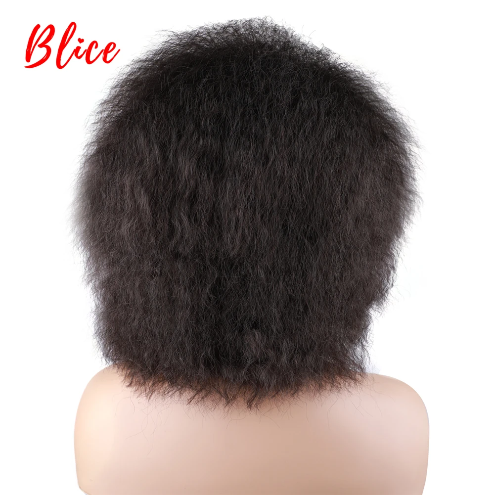 Blice 6 Zoll kurze synthetische Perücken verworrene gerade Kanekalon hitzebeständige natürliche schwarze Frauen Afroamerikaner Afro volle Perücke – Detail 7