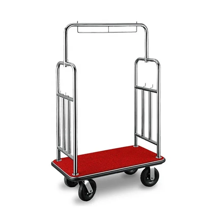 Heavy Duty Hotel Stainless Steel Bellman Luggage Trolley Cart Hotel Trolley