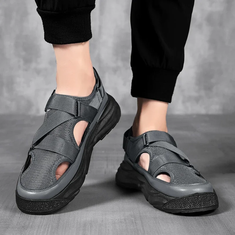 Summer Cave Casual Sandals for Men 2024 New Baotou Sports Shoes Men\'s Dad Driving Sandals for Male Beach Shoes Platform Sandals