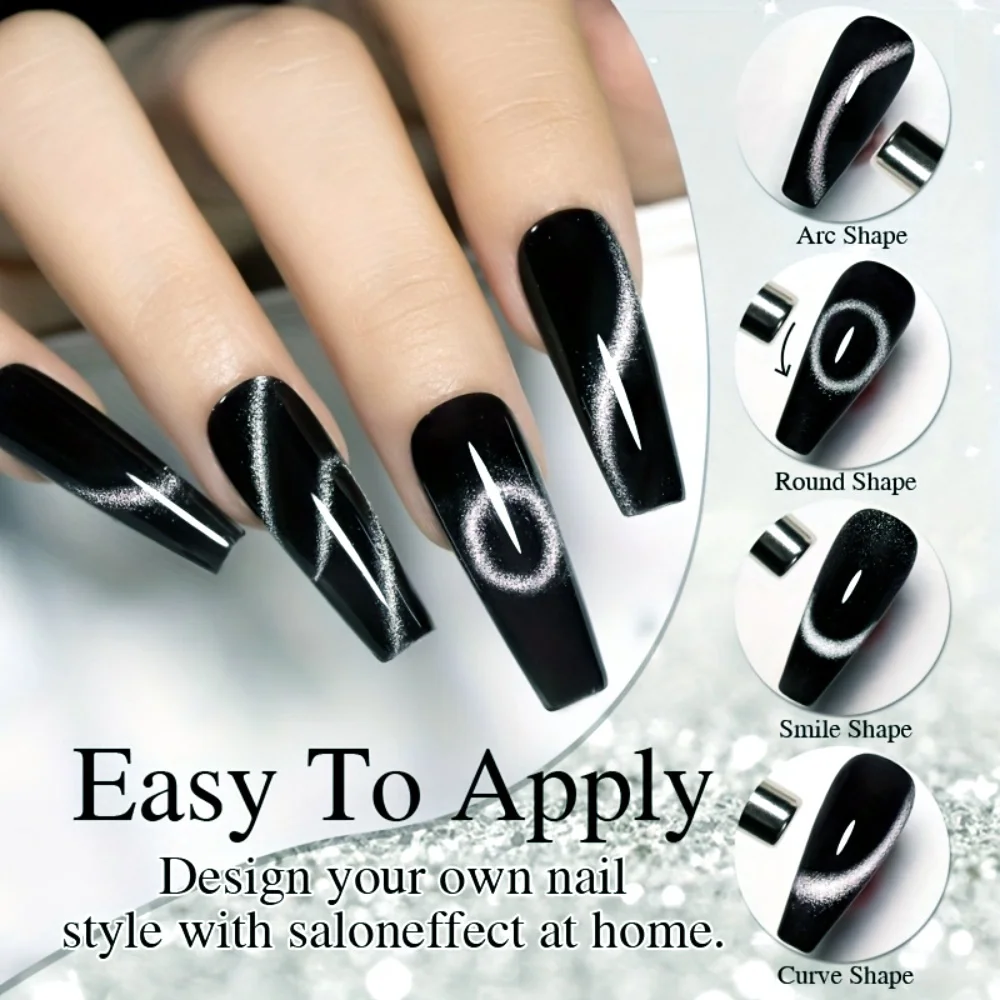 Müheloser 15ml Schwarz-Silber Cat-Eye Gel-Nagellack, abziehbarer UV-LED-Magnetgel-Glanz-Nagellack für Salon, Zuhause und DIY, cool und stylisch – Detail 4