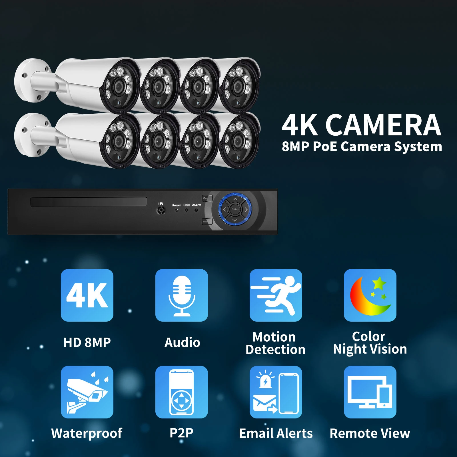 

H.265 4CH 8MP POE Security Camera System 4pcs 5MP HD IP Camera Outdoor Color Night Vision CCTV Video Surveillance NVR Set