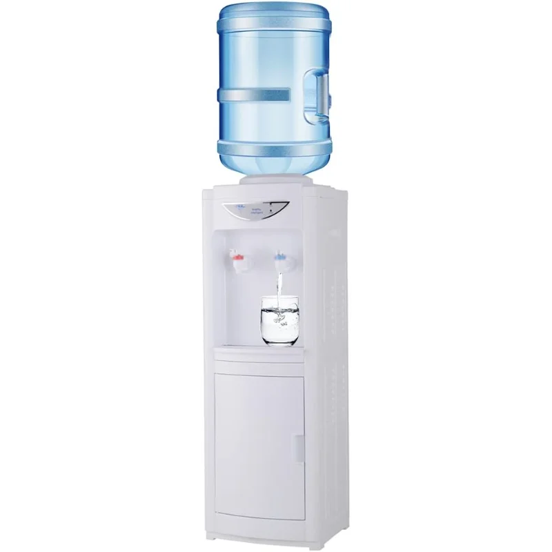 냉온수 탑로딩 정수기, 5갤런 물통, 어린이 안전 잠금 장치, 탈착식 물받이 및 수납장 포함