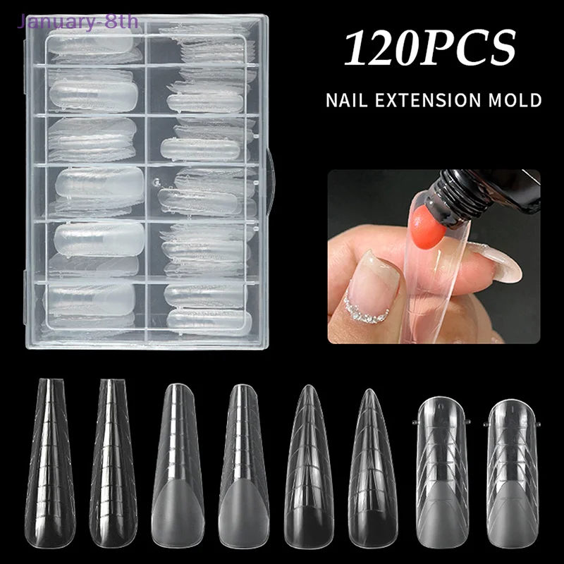 120 Pcs Nail False Tips Mould Quick Building Mold Tips Nail Dual Forms Finger Extension Nail Art Uv Building Uv Gel Tools Salon