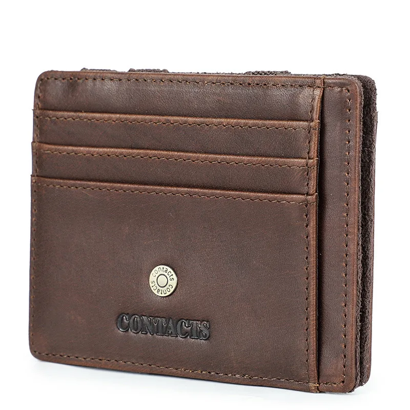 British Style  Anti-theft Brush Leisure Multi Functional Layer Cowhide Fashionable Leathers Magic Small Card Holder Male Wallets