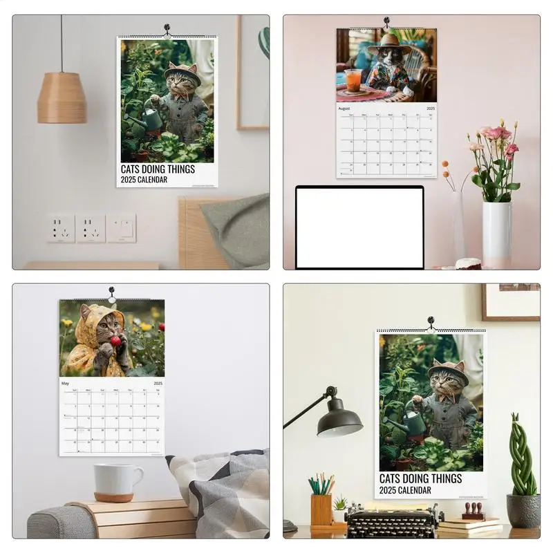 2025 القطط التقويم القط تفعل الأشياء 2025 تقويم الحائط 12 شهر مخطط مضحك الحيوان شنقا التقويم الشهري